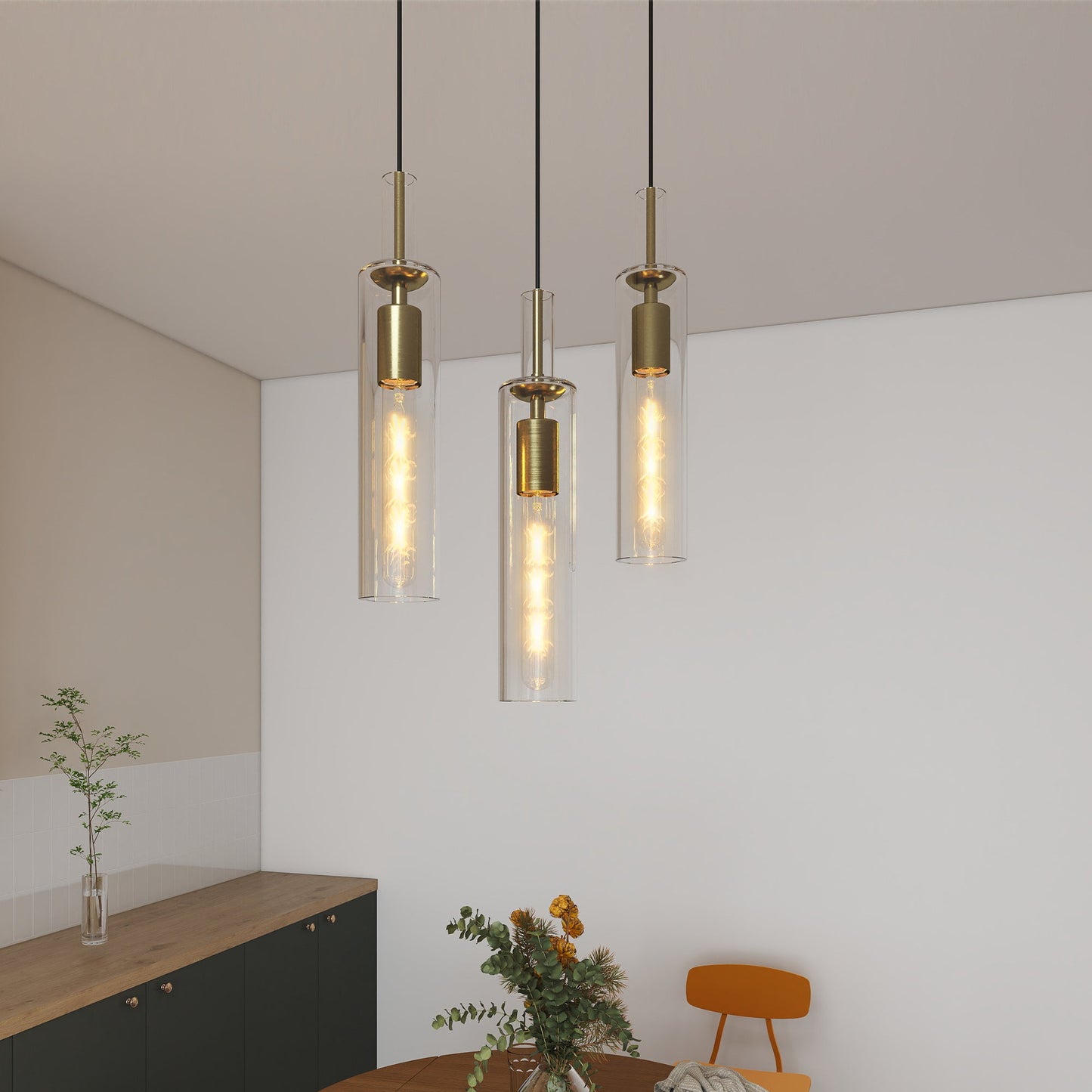 LumaStria Glass Gold Trio Pendant Set