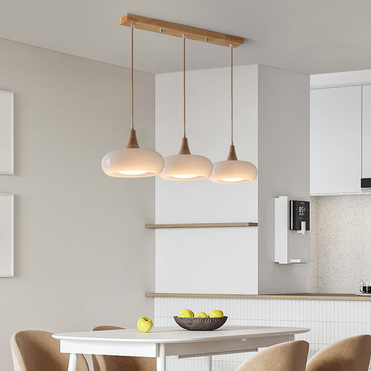 Nordic CreamWood Glass Pendant Chandelier