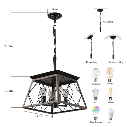 RusticFrame Four-Light Farmhouse Chandelier